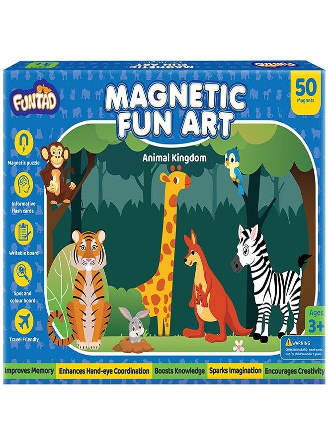 Funtad Magnetic Fun Art Puzzle - Animals|4-in-1 Travel Friendly Educational Toy with Writable Board|50 Magnetic Pieces |Birthday Gift for Boys & Girls Age 3,4,5 & 6 yrs - Image 1